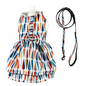 Chic Raindrop Harness Dress with Matching Leash (Color: Blue/Orange/White, Size: S)