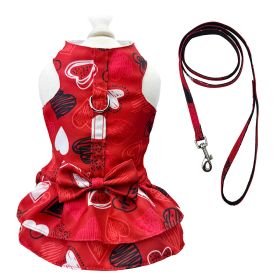 Abstract Hearts Harness Dress with Matching Leash (Color: Red, Size: M)
