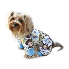 Ultra Soft Plush Minky Monkey Pajamas (Color: Blue, Size: S)
