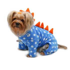 Polka Dots DINO Fleece Hooded Bodysuit/Pajamas (Color: Blue, Size: S)