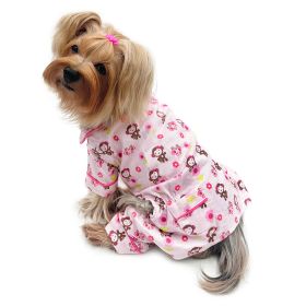 Girly Monkey Flannel Pajamas with 2 Pockets (Color: Pink, Size: XL)