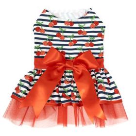 Cherry Stripe Harness Dress with Matching Leash (Size: Large)