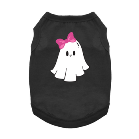 Cute Ghost with Bow Dog Shirt - Jet Black (Option: Medium)