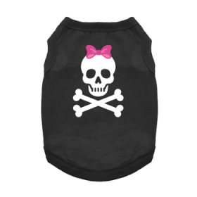 Pirate Skull with Pink Bow Dog Shirt - Jet Black (Option: Large)