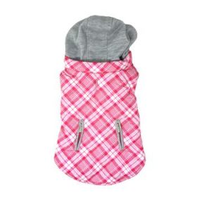 Weekender Dog Sweatshirt Hoodie - Pink and White Plaid Fabric (Option: Small)